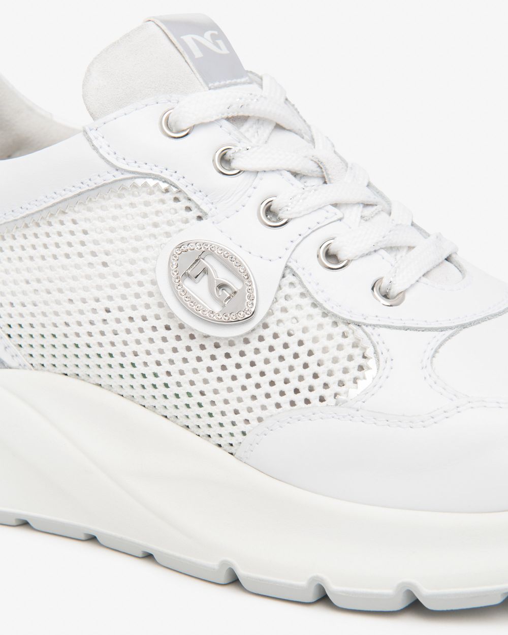 E615180D_707 Sneakers Donna in Pelle, Tela e Materiale Tecnico NeroGiardini