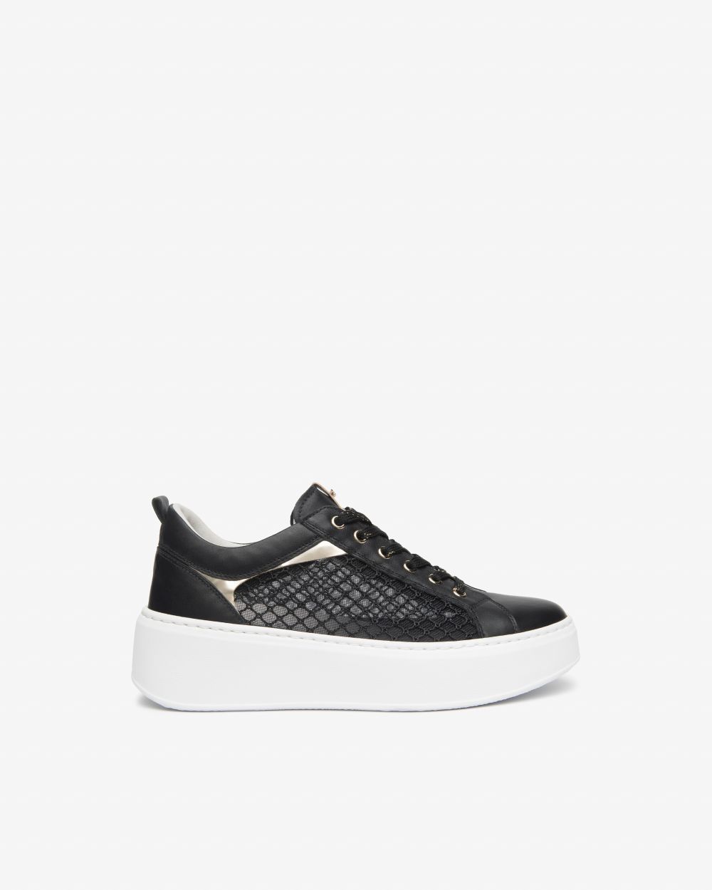 E615292D_100 Sneakers Donna in Pelle, Tela e Materiale Tecnico NeroGiardini