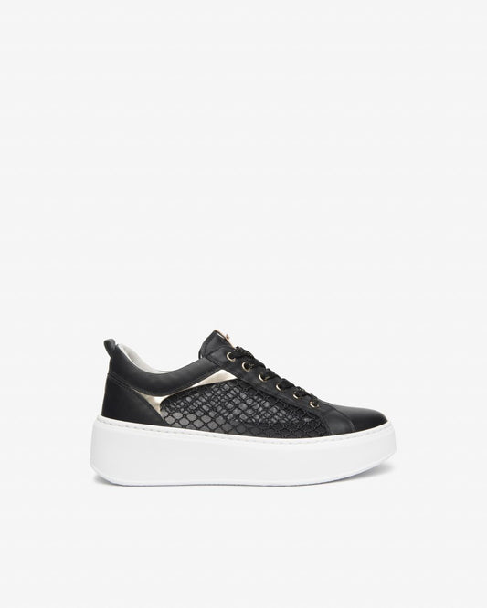 E615292D_100 Sneakers Donna in Pelle, Tela e Materiale Tecnico NeroGiardini