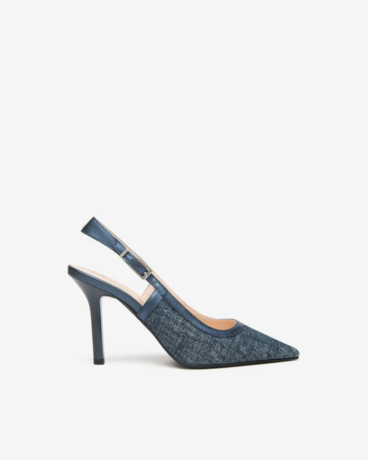 E615430DE_203 Sling-Back Donna in Tessuto e Pelle NeroGiardini