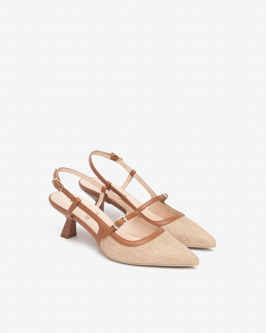 E615471D_420 Sling-Back Donna in Pelle e Tessuto NeroGiardini