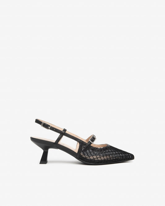 E615473D_100 Sling-Back Donna in Pelle e Tela NeroGiardini