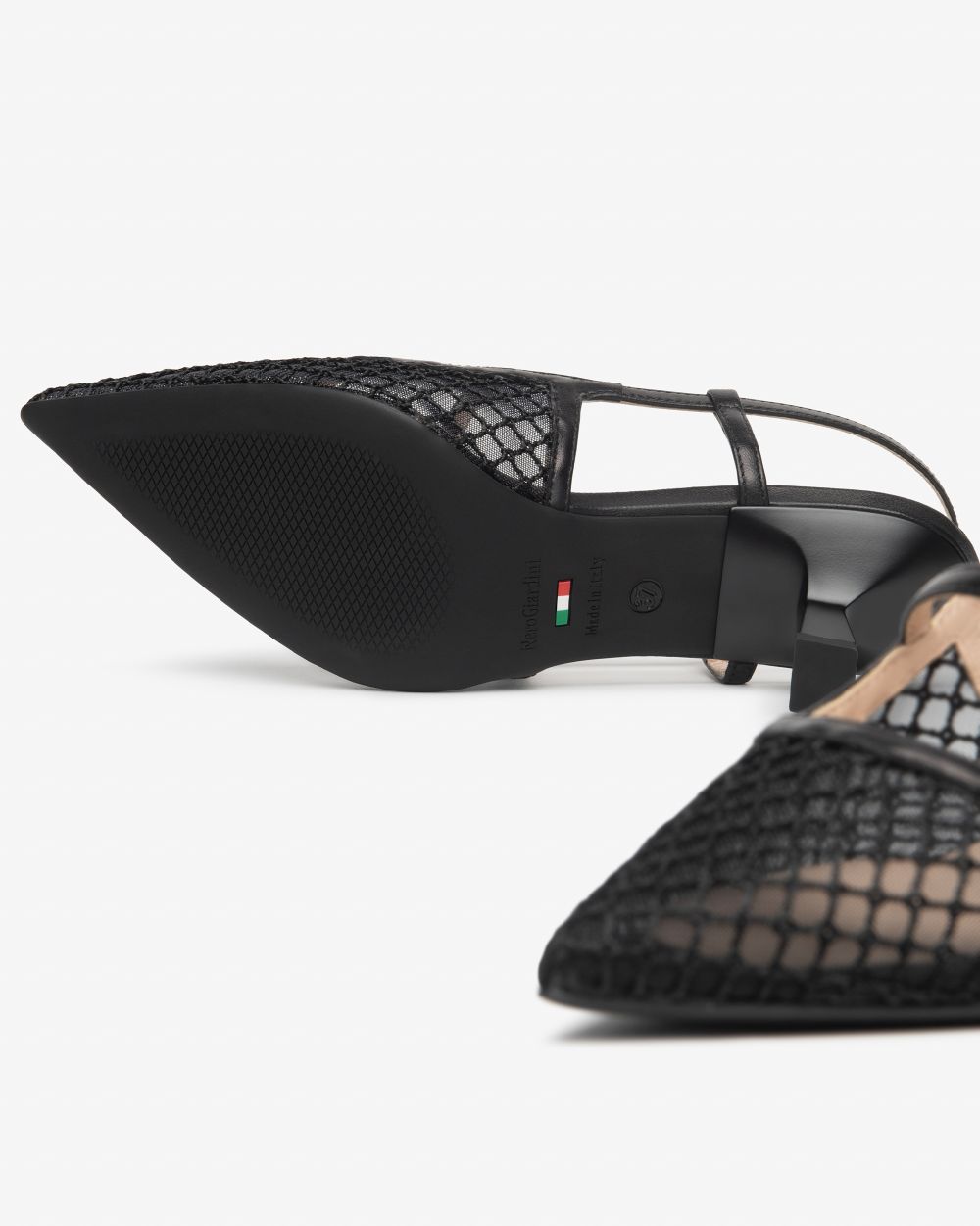 E615473D_100 Sling-Back Donna in Pelle e Tela NeroGiardini