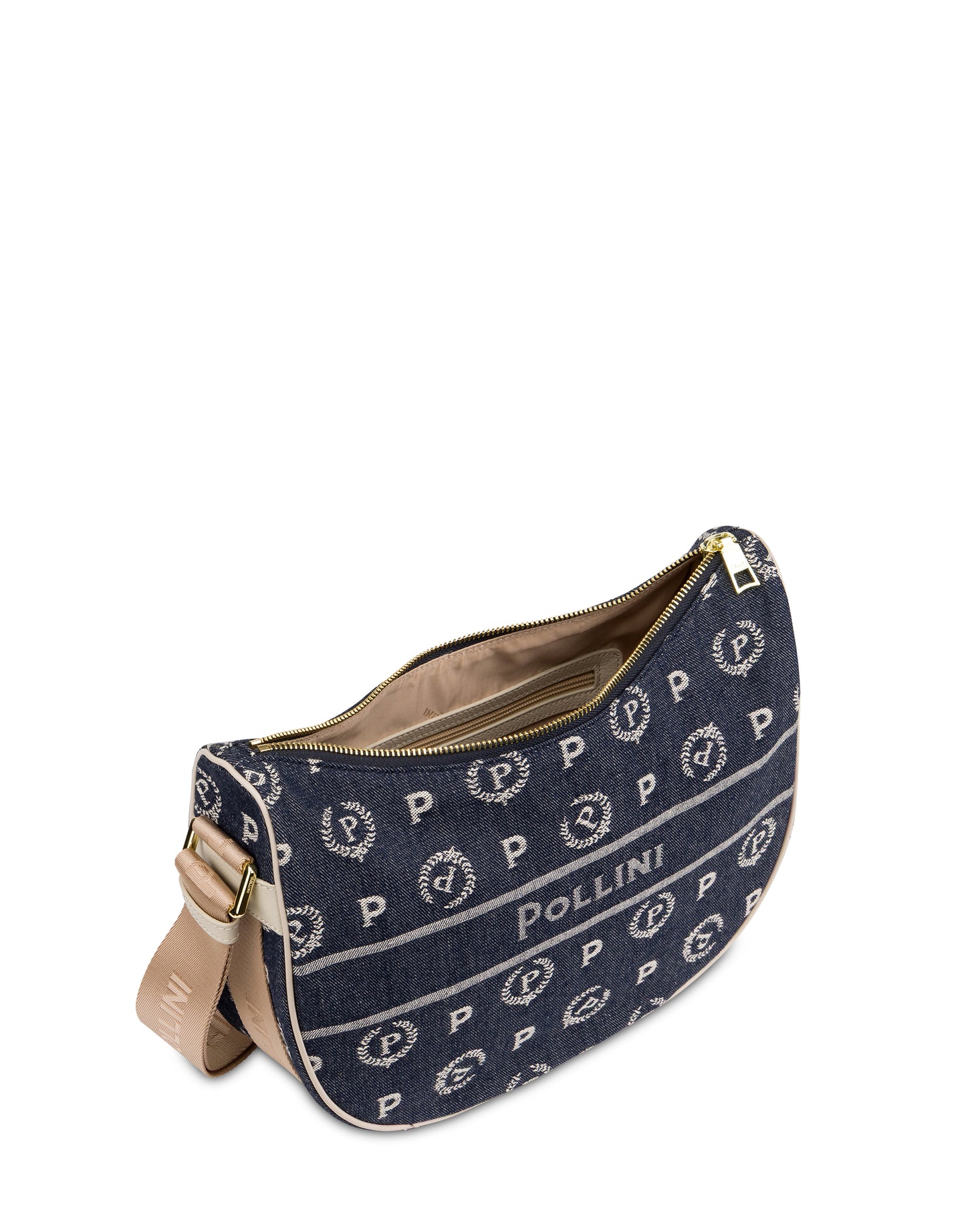 Pollini Hobo Bag Heritage Marina In Denim Blu/avorio