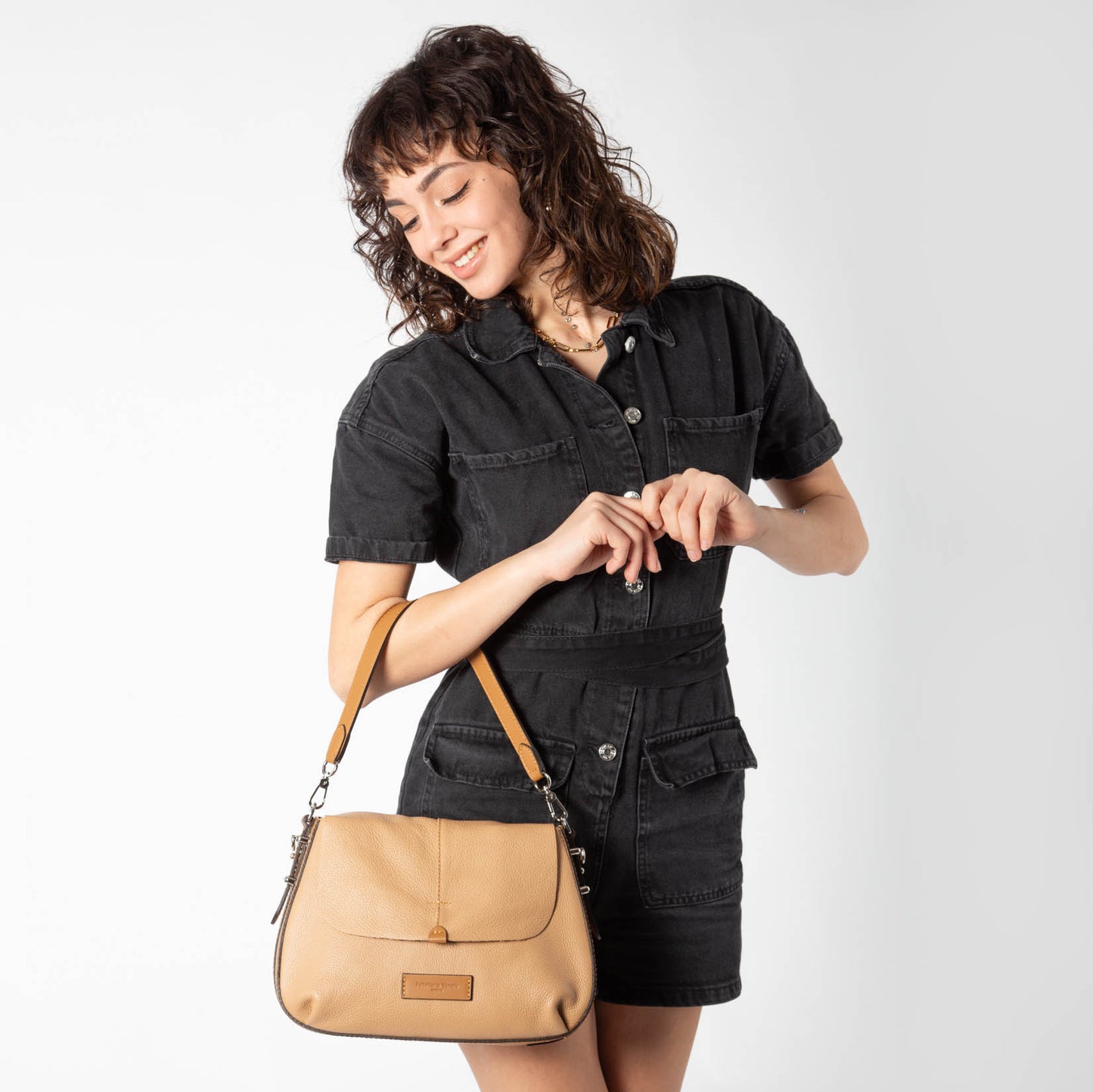 Borsa a Spalla & Tracolla 'Doge' in Pelle Cammello - Pelletteria Veneta