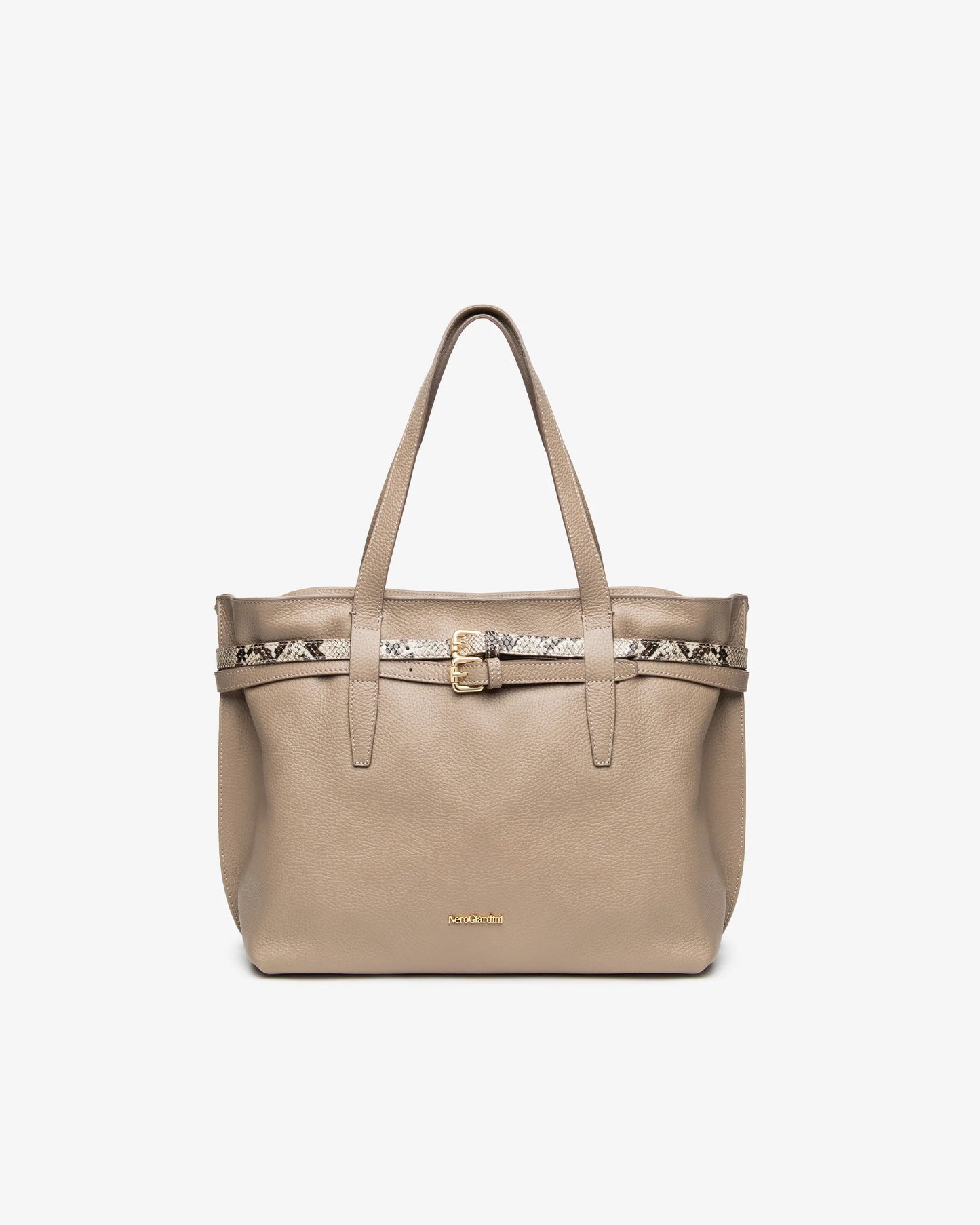 NeroGiardini Borsa a tracolla da donna in pelle e materiale tecnico Taupe