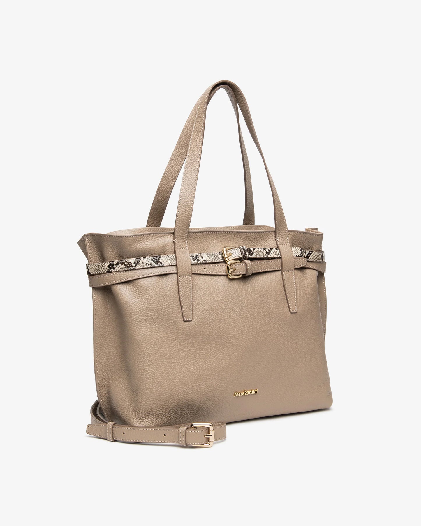NeroGiardini Borsa a tracolla da donna in pelle e materiale tecnico Taupe