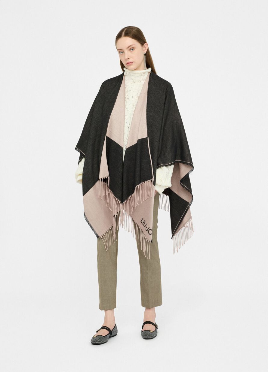 Poncho con logo e frange