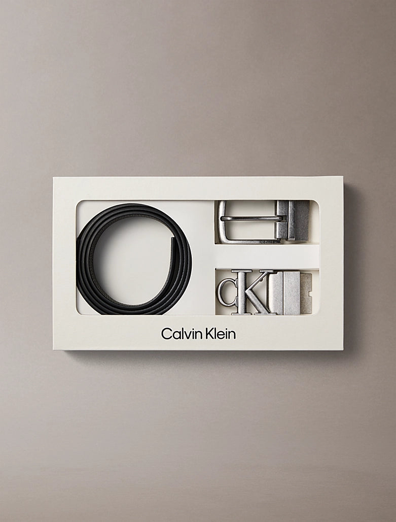 Set regalo due cinture in pelle con fibbia Calvin Klein black/black/antique silver