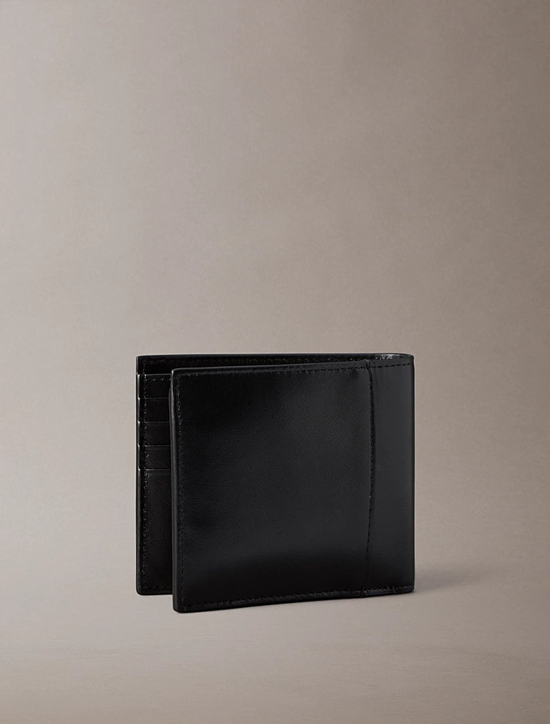 Portafoglio con portamonete RFID in pelle pieno fiore Calvin Klein Black