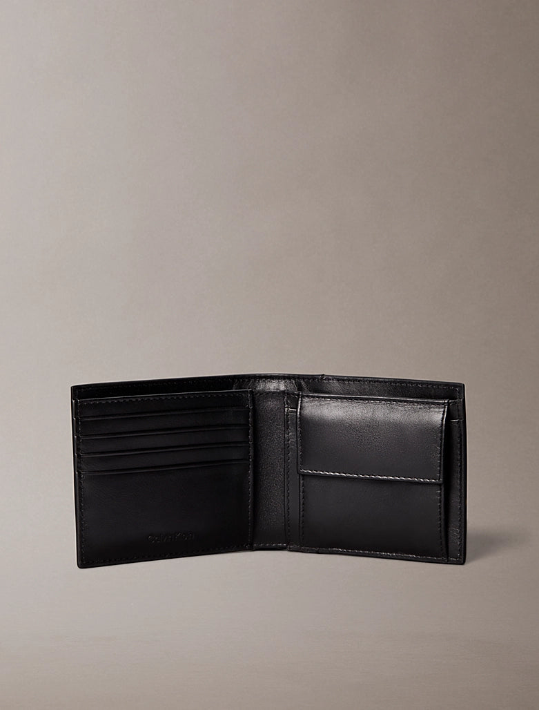Portafoglio con portamonete RFID in pelle pieno fiore Calvin Klein Black