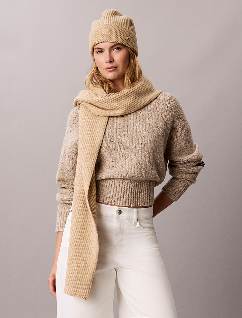 Set regalo sciarpa e berretto in misto lana Calvin Klein beige heather