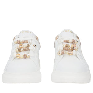 Sneaker Chic in pelle con accessori colore bianco-beige
