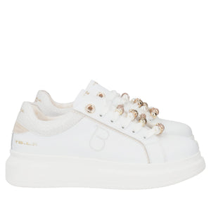 Sneaker Chic in pelle con accessori colore bianco-beige