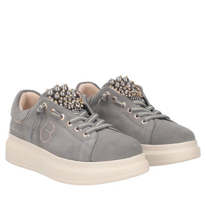 Sneaker slip-on Chic in suede con perle colore grigio scuro