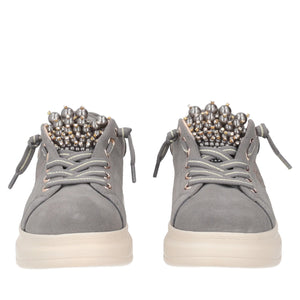Sneaker slip-on Chic in suede con perle colore grigio scuro