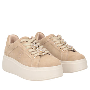Sneaker Dazzling in suede con fiore gioiello colore beige