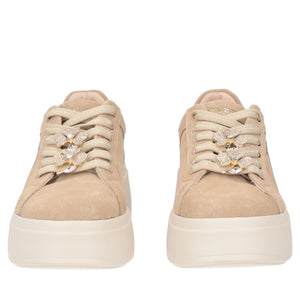 Sneaker Dazzling in suede con fiore gioiello colore beige