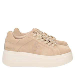 Sneaker Dazzling in suede con fiore gioiello colore beige