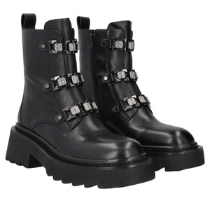 Stivaletto Lea in pelle con accessori strass colore nero