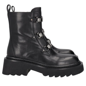 Stivaletto Lea in pelle con accessori strass colore nero