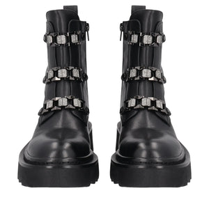 Stivaletto Lea in pelle con accessori strass colore nero