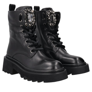 Stivaletto Lea in pelle con maxi pietra colore nero
