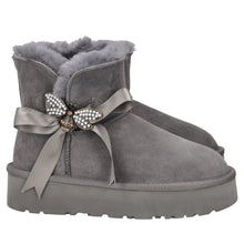 Carica l&#39;immagine nel visualizzatore di Gallery, Stivaletto Zoe con fiocco e accessorio strass colore grigio scuro
