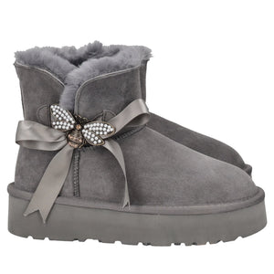 Stivaletto Zoe con fiocco e accessorio strass colore grigio scuro