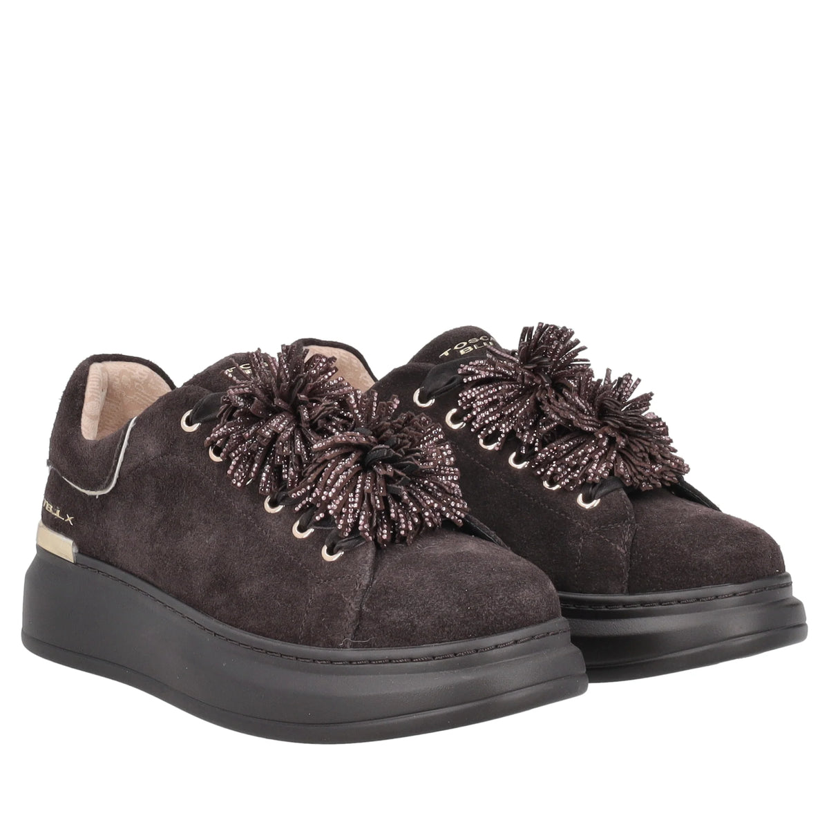 ToscaBlu  Sneaker Luxe in suede con pompon strass colore testa di moro