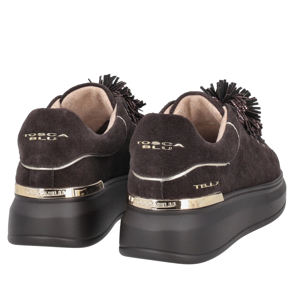 ToscaBlu  Sneaker Luxe in suede con pompon strass colore testa di moro