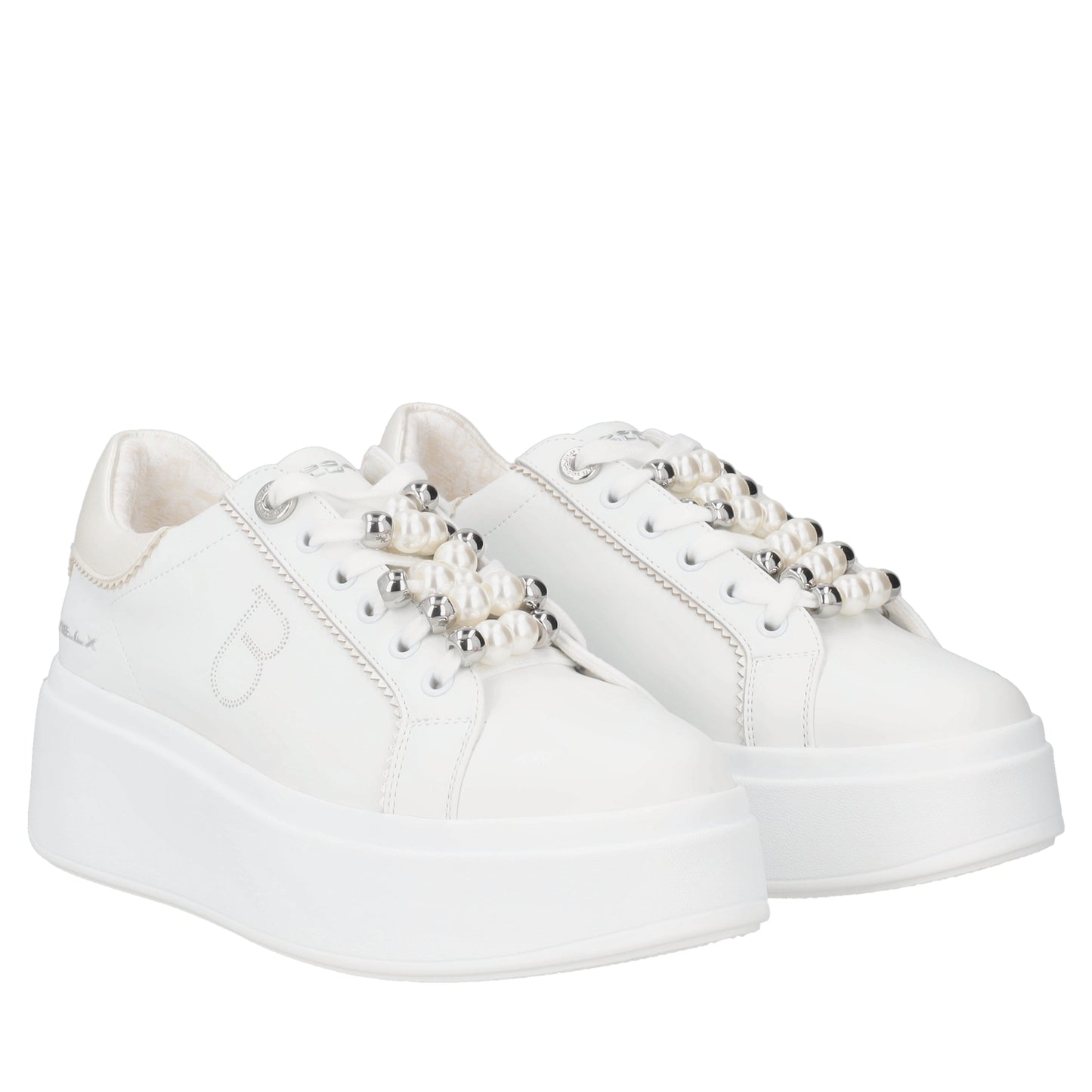 Sneaker gioiello Clara in pelle con perle colore bianco Tosca Blu