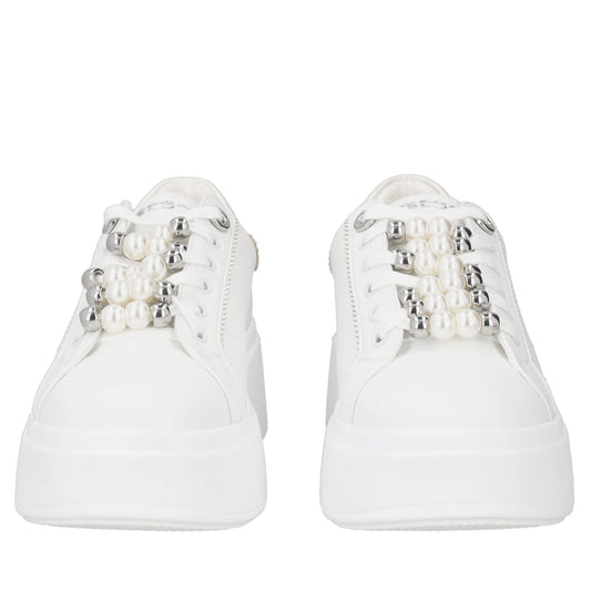 Sneaker gioiello Clara in pelle con perle colore bianco Tosca Blu