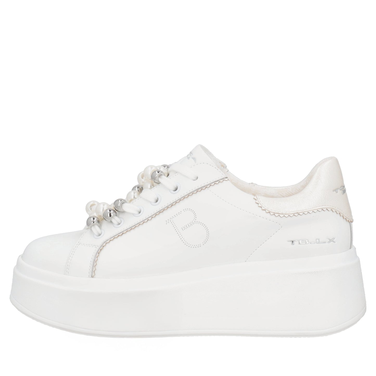 Sneaker gioiello Clara in pelle con perle colore bianco Tosca Blu