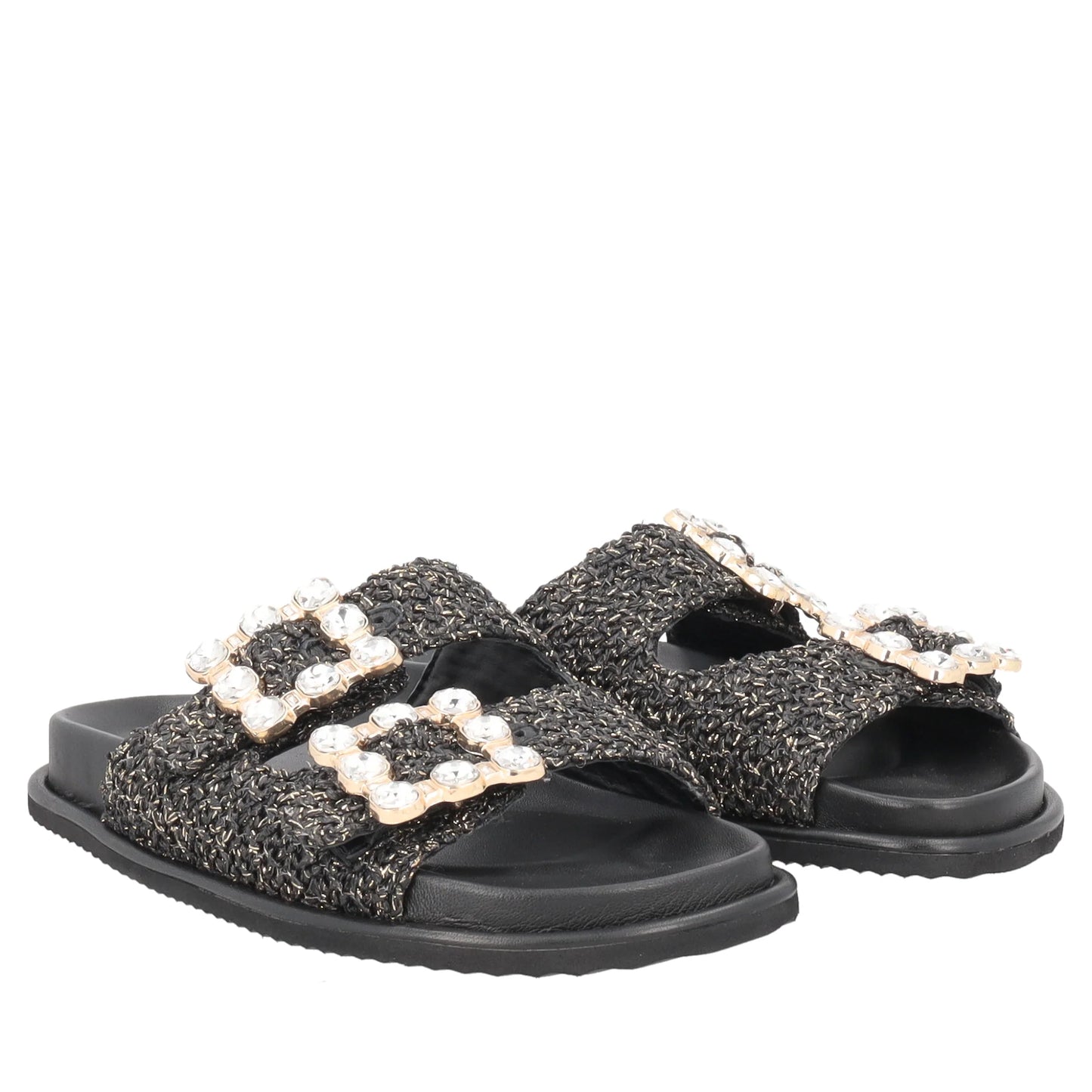 Sandalo Tenerife in raffia con fibbie colore nero Tosca Blu