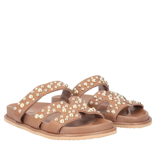 Sandalo Tenerife in pelle con borchie colore biscotto Tosca Blu