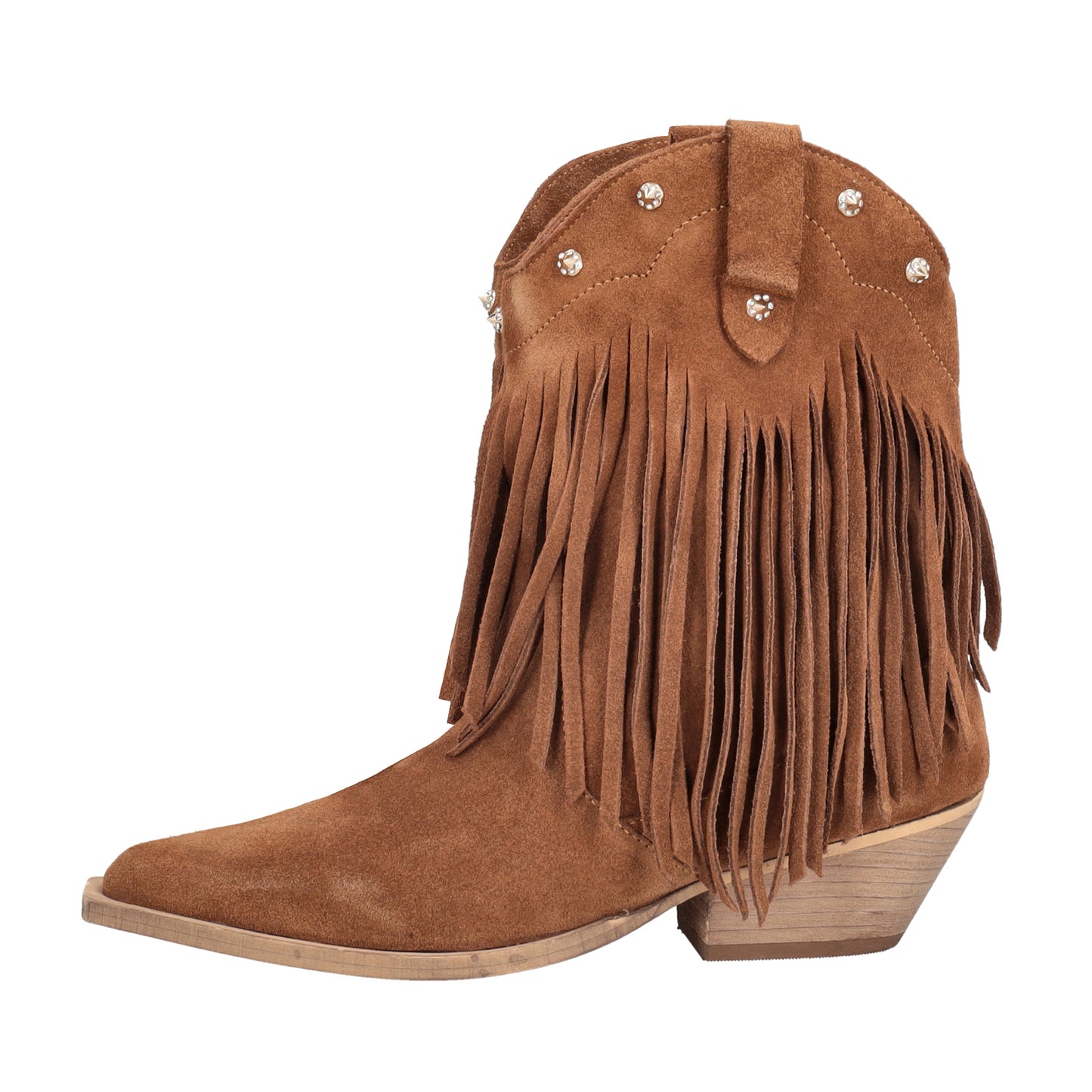 Stivaletto Wild Glam in suede con frange colore cuoio