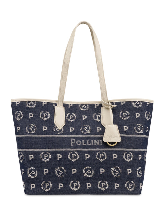Pollini Shopping Bag Heritage Marina In Denim Blu/avorio