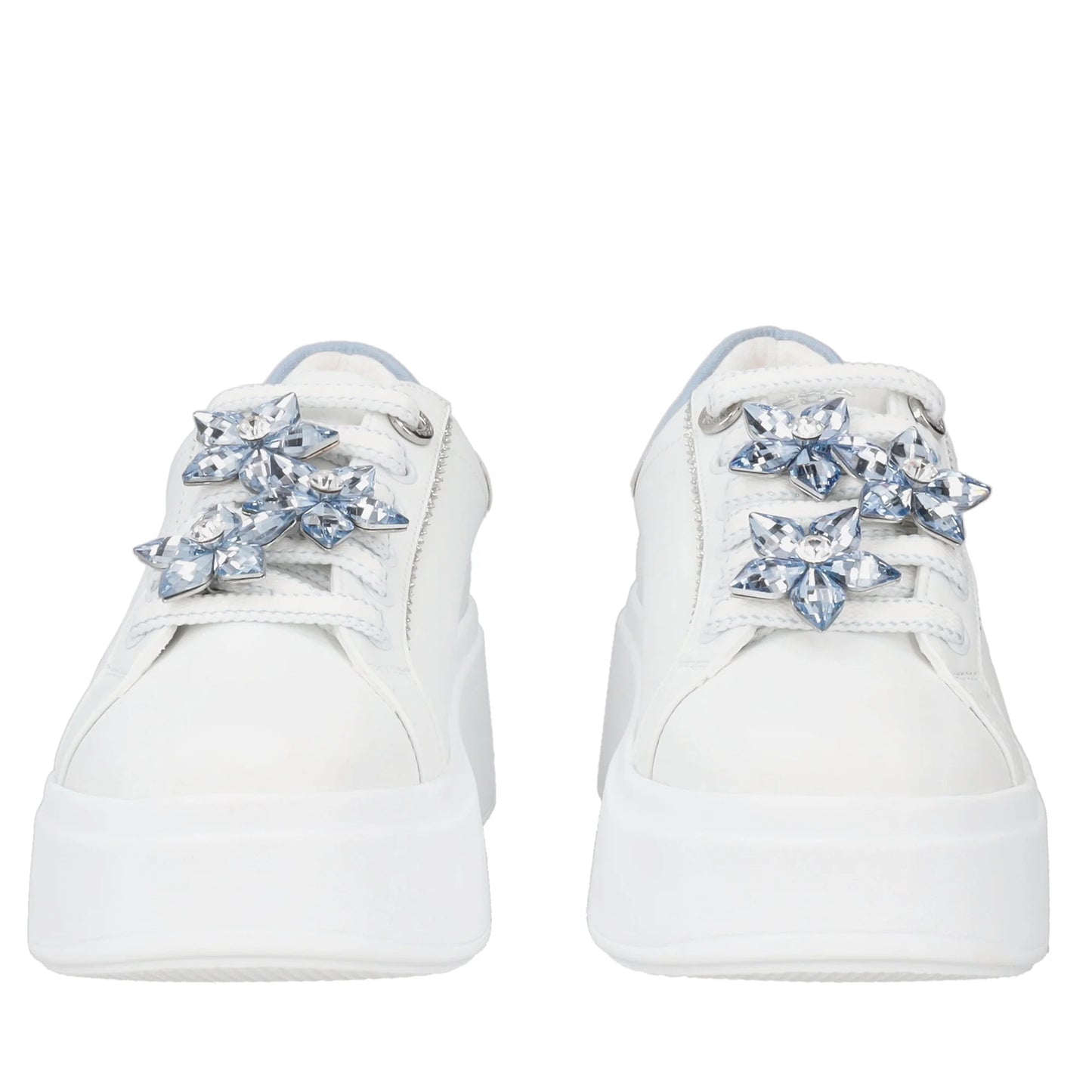 Sneaker Clara in pelle con fiori in strass colore bianco/azzurro Tosca Blu