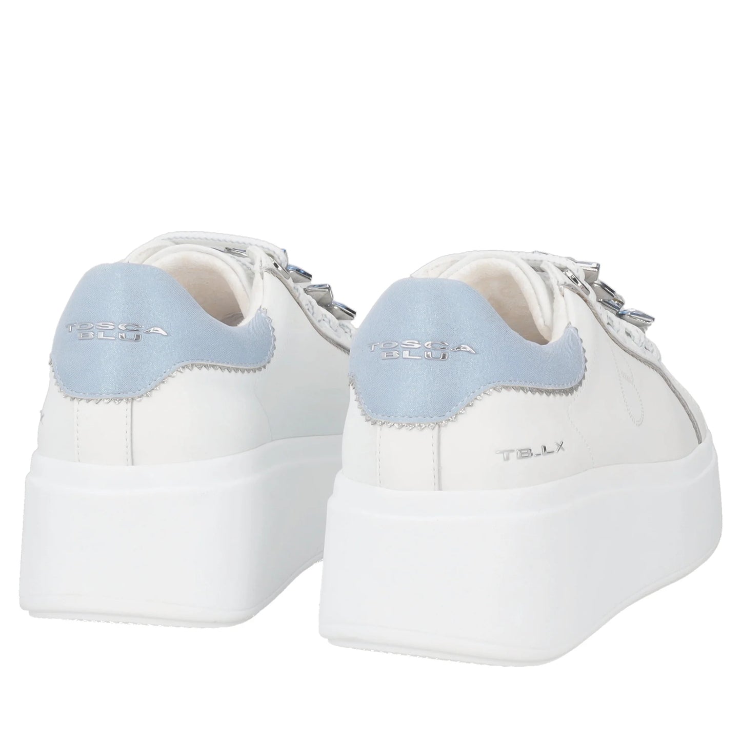 Sneaker Clara in pelle con fiori in strass colore bianco/azzurro Tosca Blu