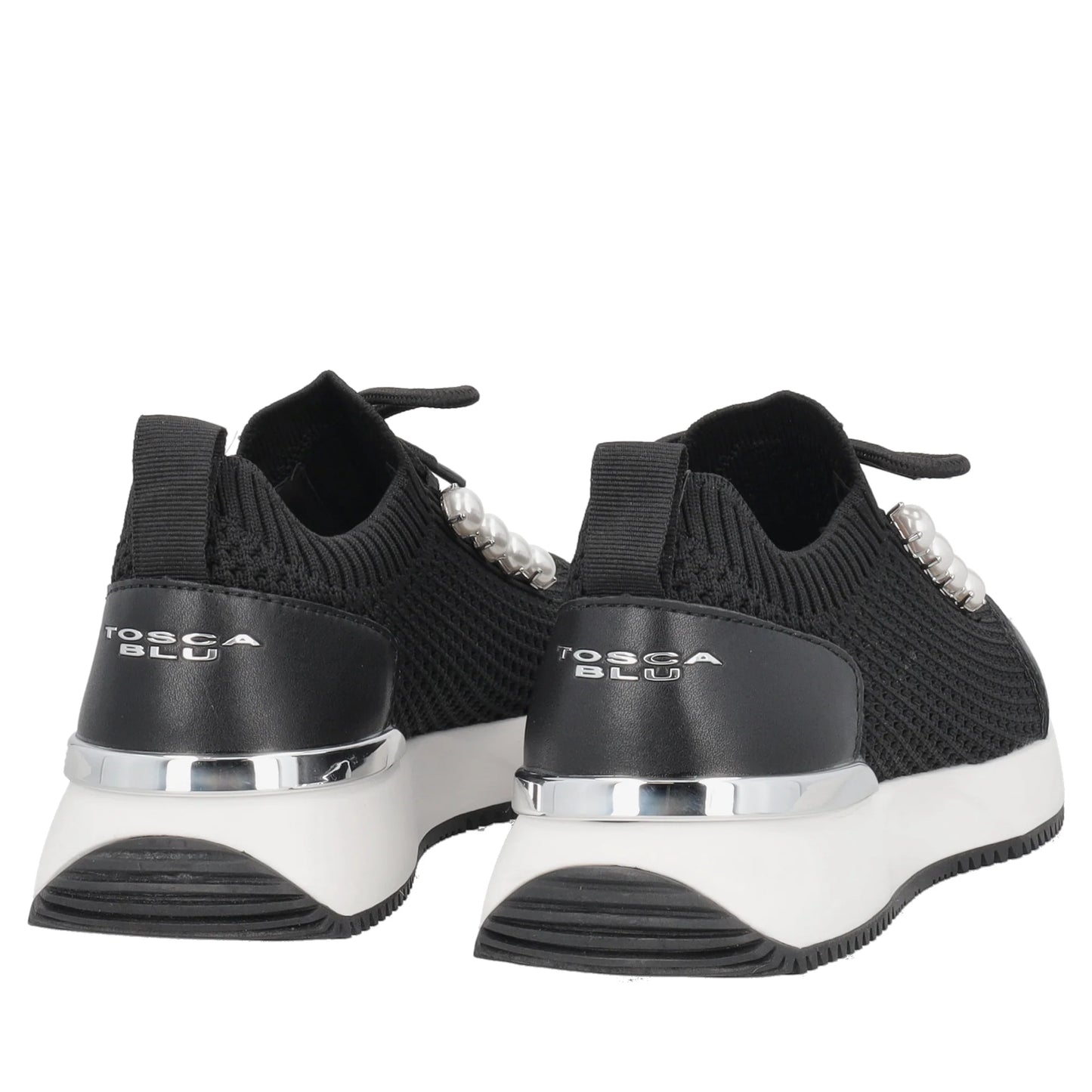 Sneaker Cleo in tessuto e pelle con perle colore nero Tosca Blu