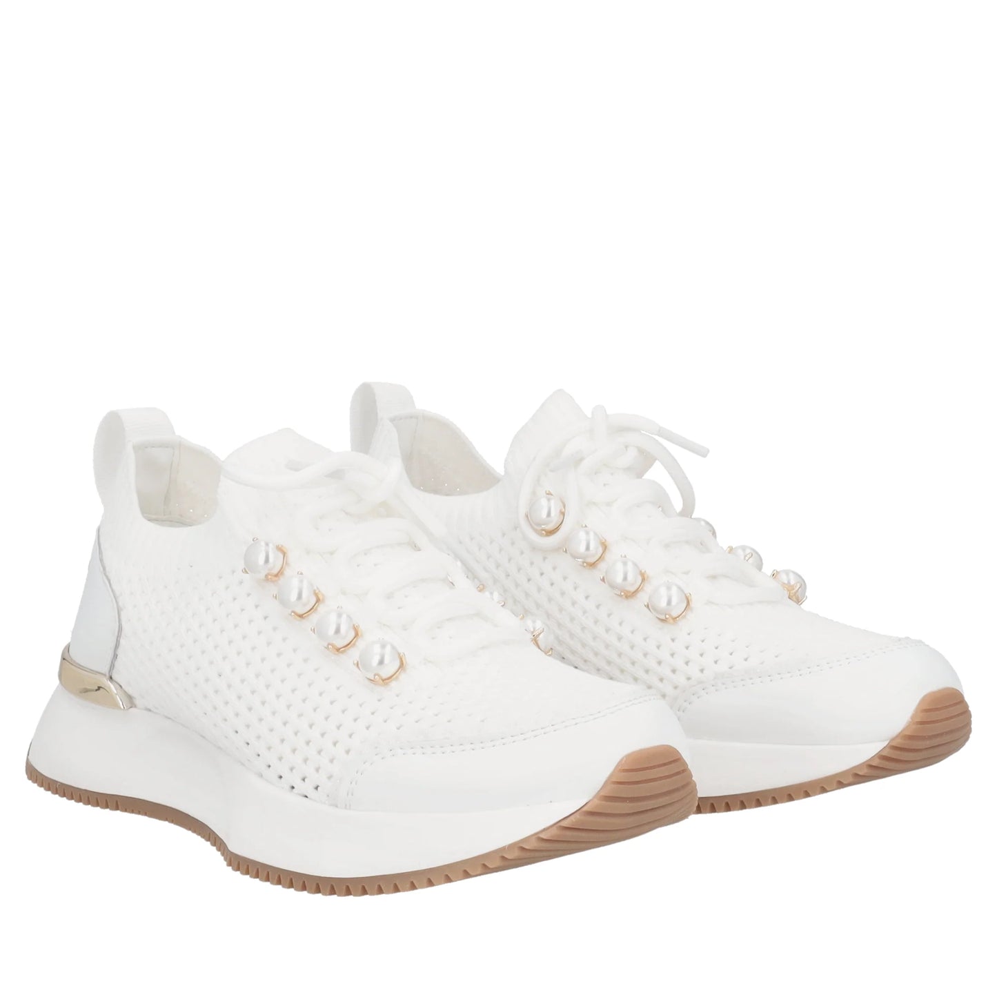 Sneaker Cleo in tessuto e pelle con perle colore bianco Tosca Blu
