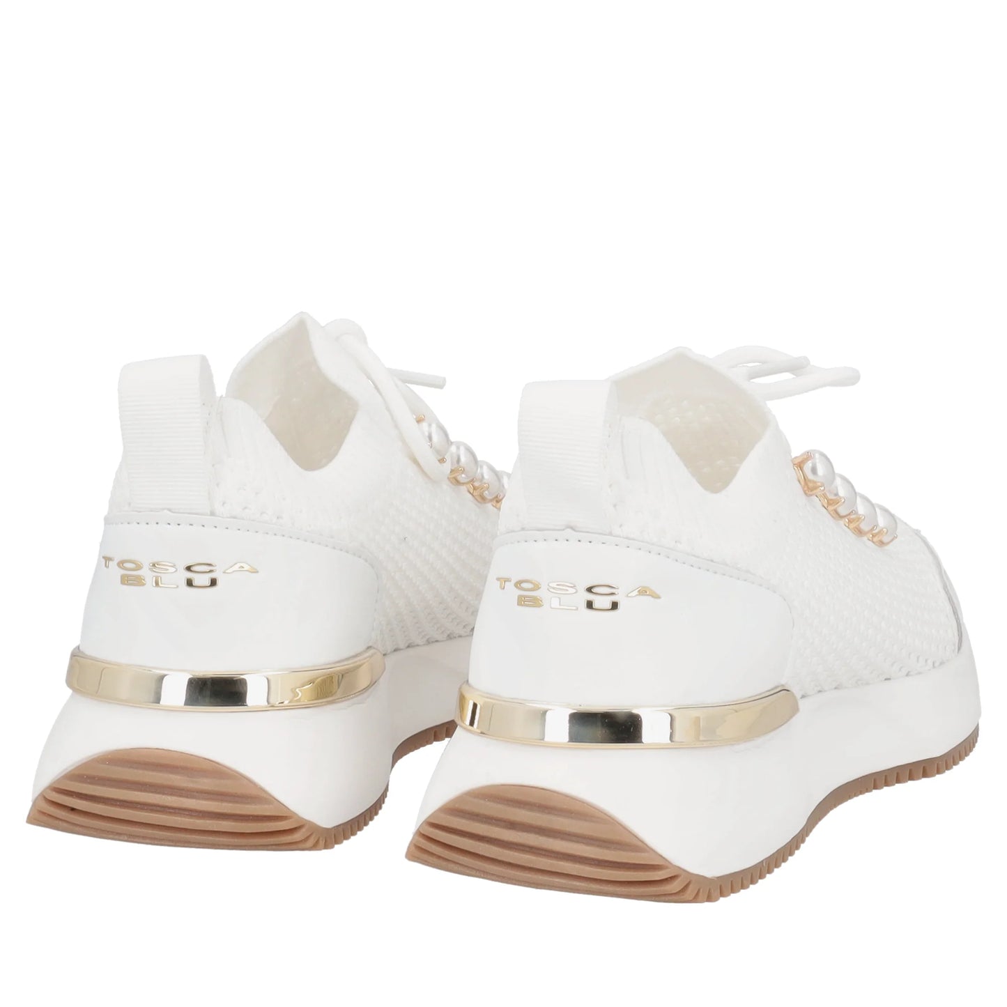 Sneaker Cleo in tessuto e pelle con perle colore bianco Tosca Blu