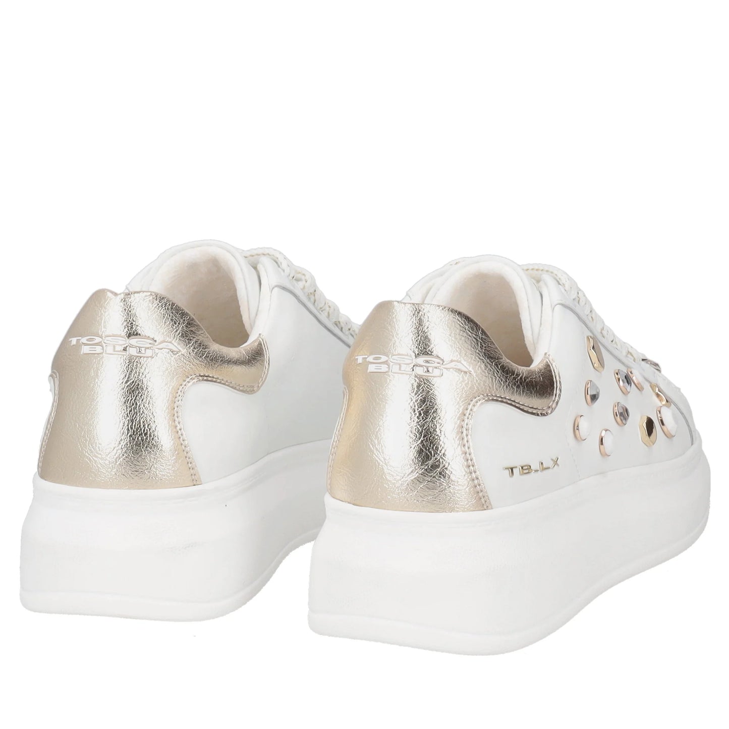 Sneaker gioiello Astrid in pelle con borchie colore bianco Tosca Blu