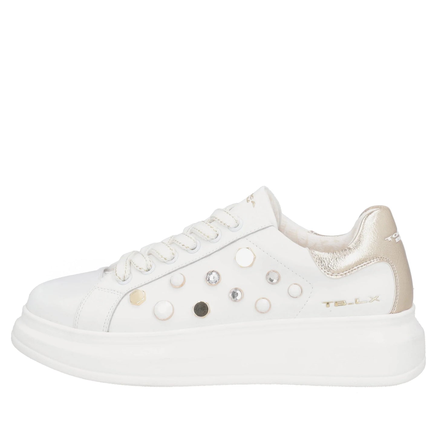 Sneaker gioiello Astrid in pelle con borchie colore bianco Tosca Blu