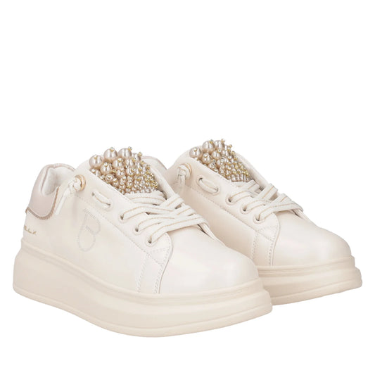 Sneaker gioiello Astrid in pelle con perle colore beige Tosca Blu