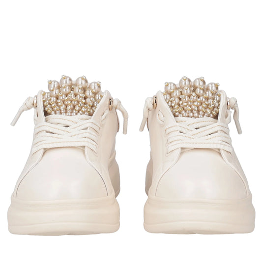 Sneaker gioiello Astrid in pelle con perle colore beige Tosca Blu