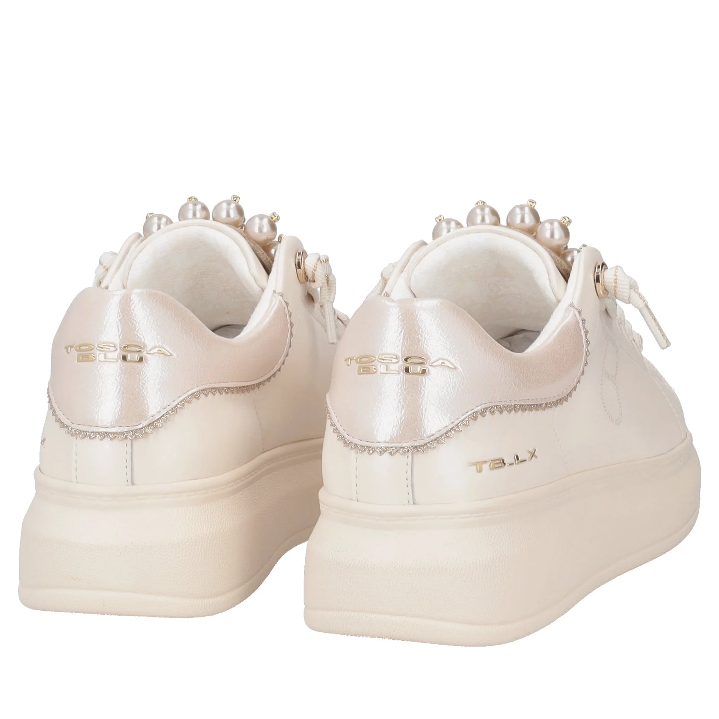 Sneaker gioiello Astrid in pelle con perle colore beige Tosca Blu