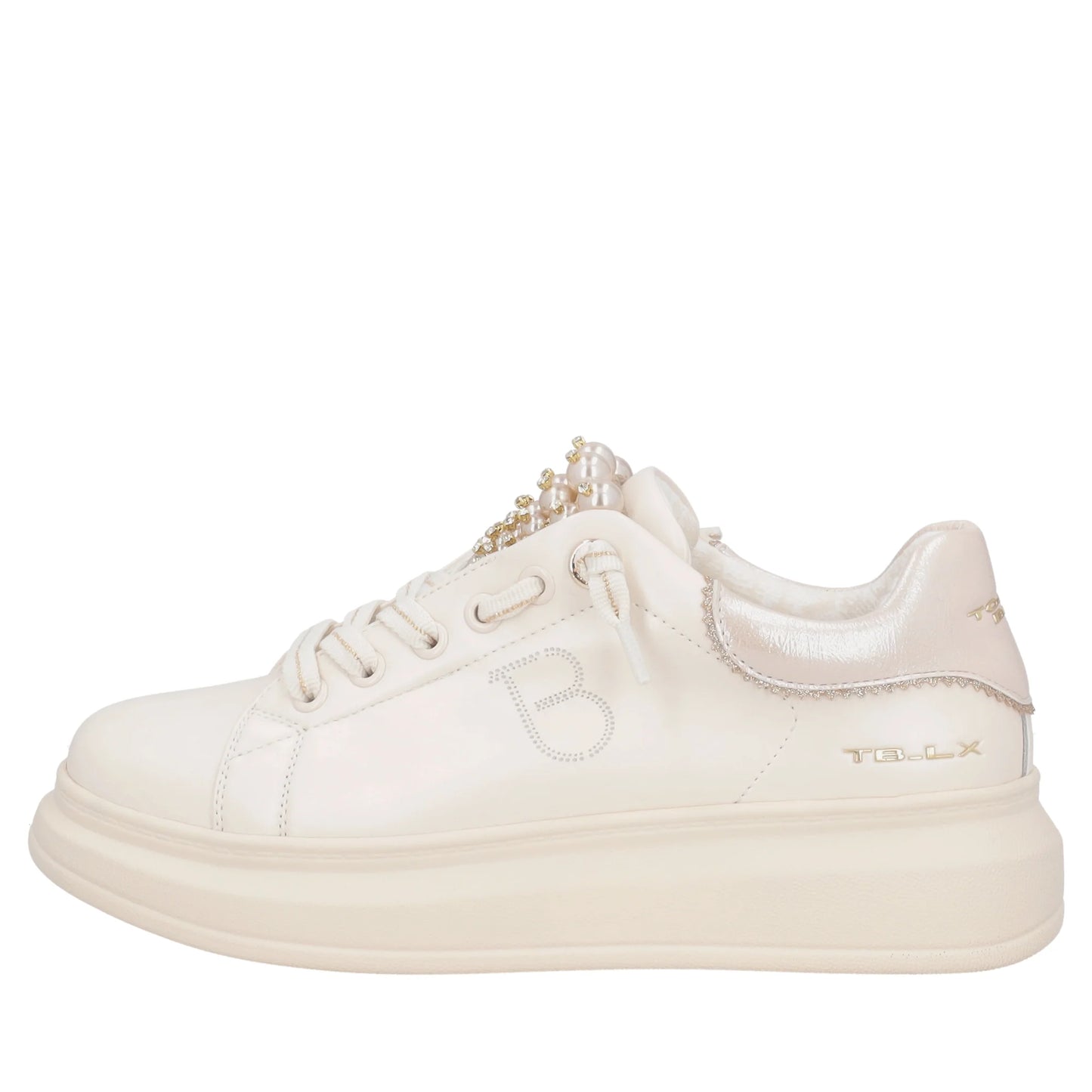 Sneaker gioiello Astrid in pelle con perle colore beige Tosca Blu