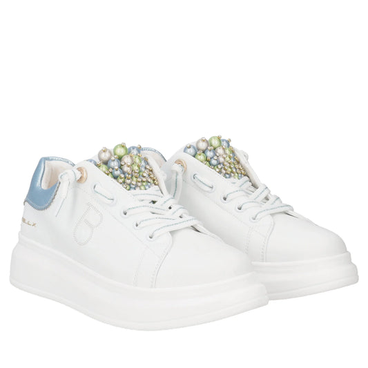 Sneaker gioiello Astrid in pelle con perle colore bianco/azzurro Tosca Blu